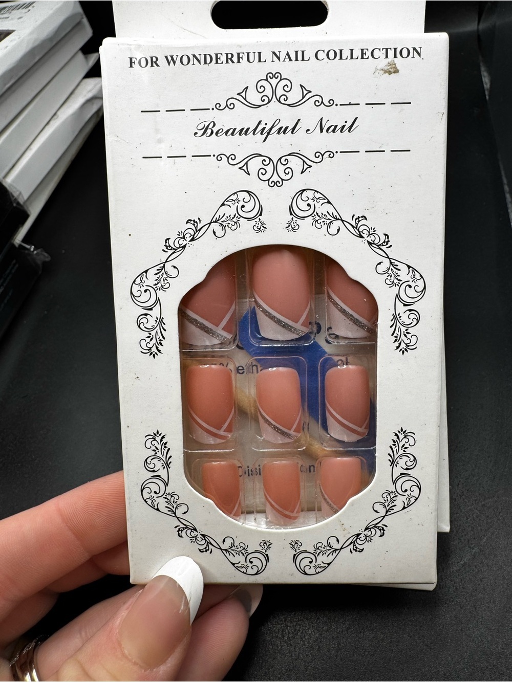 5/$25 NWT Peach Matte French Tip With Silver Glitter Press-On Nails